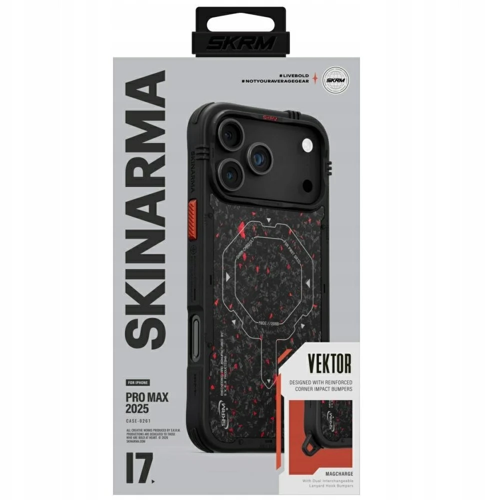 Skinarma Vektor Dėklas Apple iPhone 17 Pro Max Magnetic Charging juodos spalvos