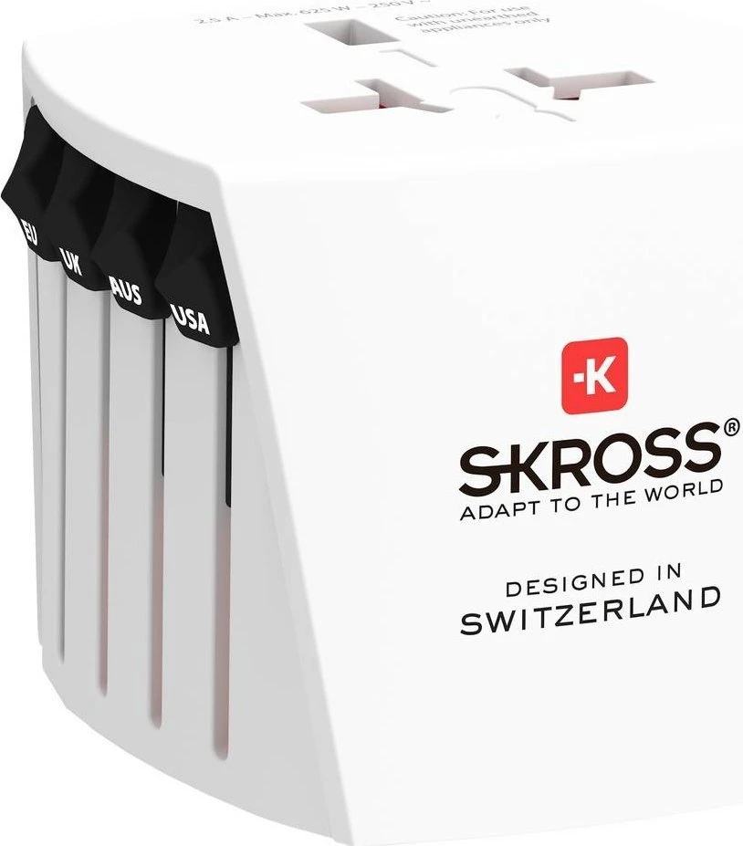Kelioninis tinklo adapteris 230V 2.5A MUV micro kištukai AU/CN/UK/US/IT - lizdas EU (be įžeminimo) SKROSS