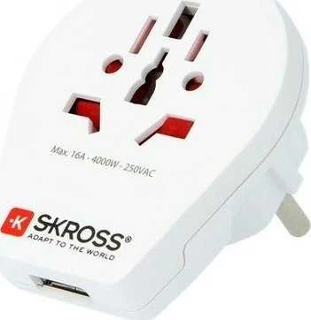Adapteris Schuko kištukas - universalus lizdas 230V 16A su USB 5V 2.4A SKROSS