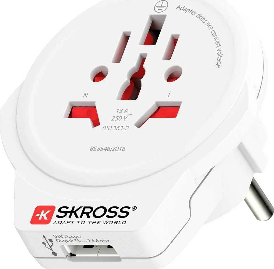 Adapteris Schuko kištukas - universalus lizdas 230V 16A su USB 5V 2.4A SKROSS