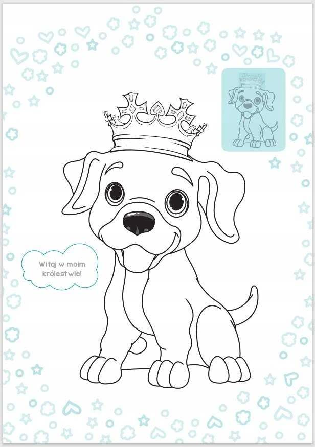 A4 spalvinimo puslapis Blizgučių magija. Princesės šunys. Trufflek STICKERS SKRZAT 075816