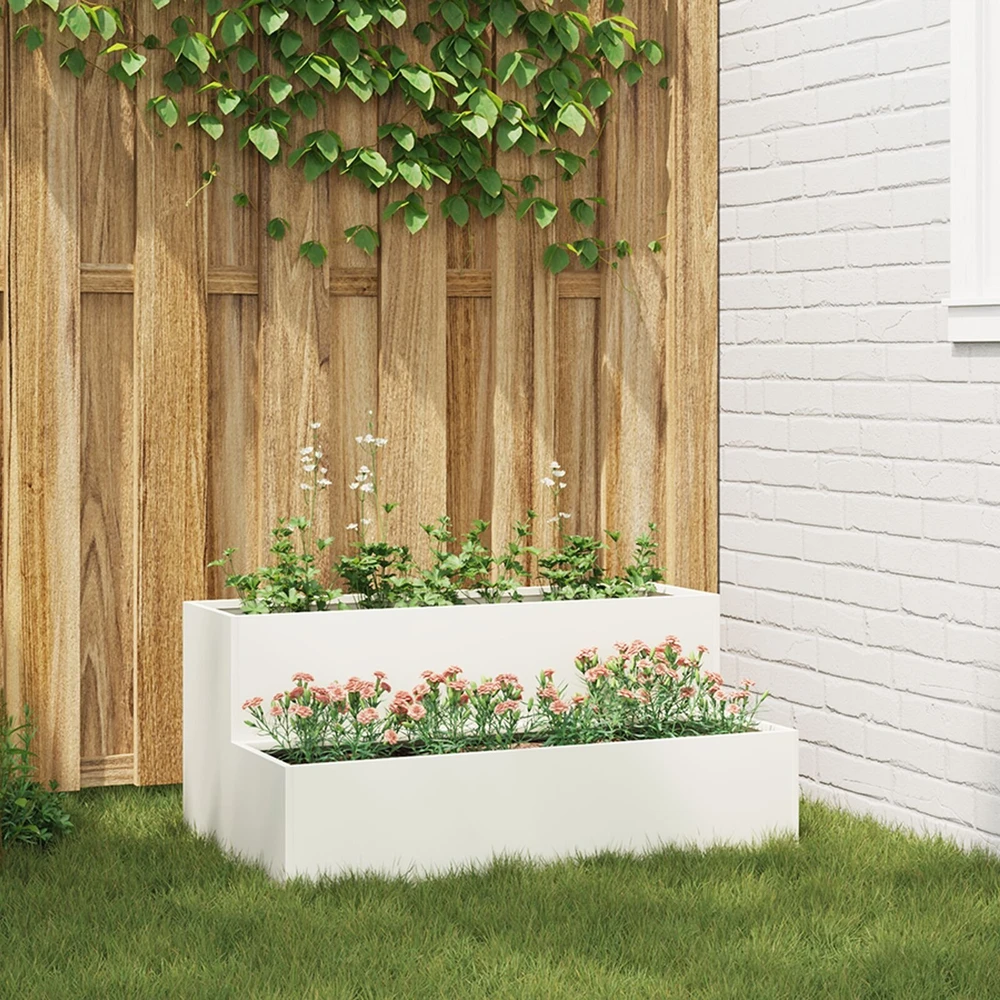 Sodo vazonas Balta 100 x 60 x 45 cm Šaltai valcuotas plienas