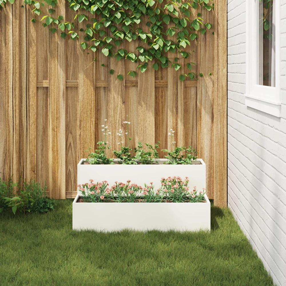 Sodo vazonas Balta 100 x 60 x 45 cm Šaltai valcuotas plienas