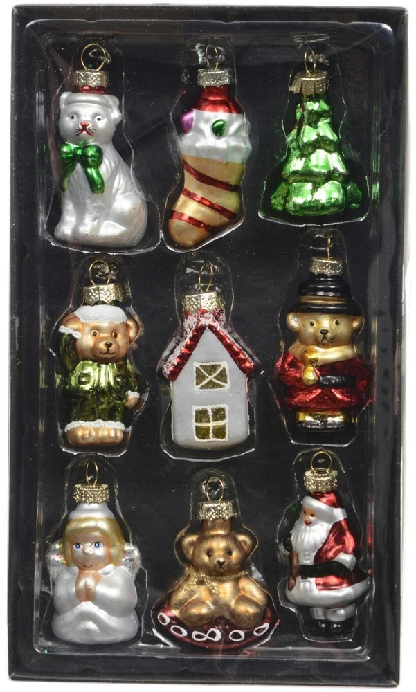 Skrzynkazdrewna Nežinomas Eglutės žaisliukų rinkinys Decoris Figures, stiklas, 9 vnt.