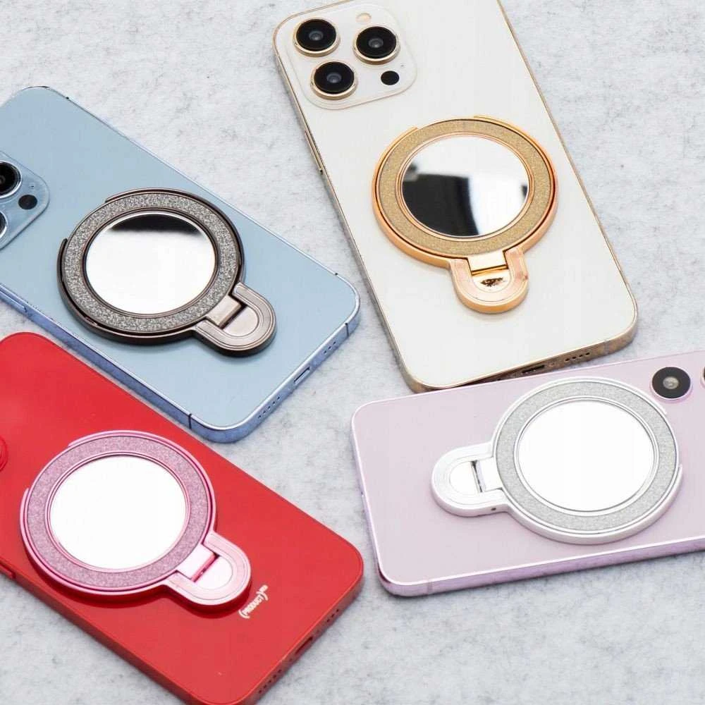 OEM telefono stovas CIRCLE MIRROR - priklijuojamas - sidabrinis