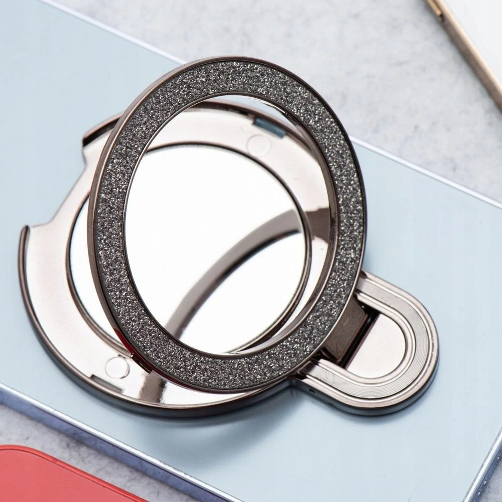 OEM telefono stovas CIRCLE MIRROR - priklijuojamas - juodas