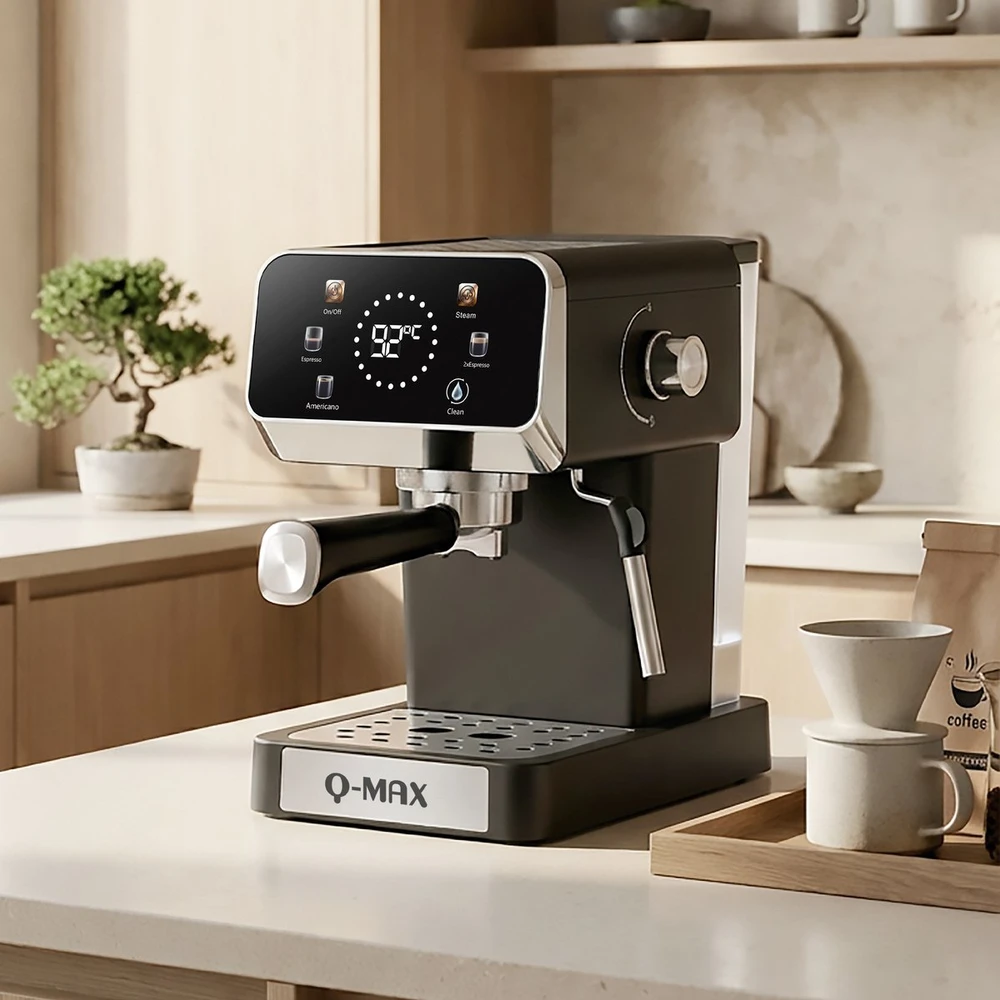 QMax Q-Max slėginis kavos aparatas su ekranu 20 Bar Espresso juodas
