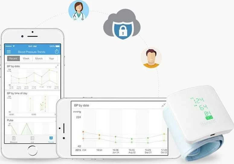 Kraujospūdžio matuoklis iHealth | Riešo kraujospūdžio monitorius | BP7S | Baltas | Kraujospūdžio rodmenys saugomi saugiame, nemokamame, su HIPAA suderinamame iHealth Cloud. Stebėkite kraujospūdžio ir pulso tendencijas naudodami intuityvias diagramas ir bendrinkite duomenis su gydytoju PDF arba skaičiuoklės formatu tiesiai iš savo išmaniojo telefono, planšetinio kompiuterio ar kompiuterio. Belaidis ryšys: Bluetooth V3.0+EDR Class 2 SPP. Matavimo metodas: Oscilometrinis, automatinis pripūtimas ir matavimas. | Belaidis | Svoris 105 g