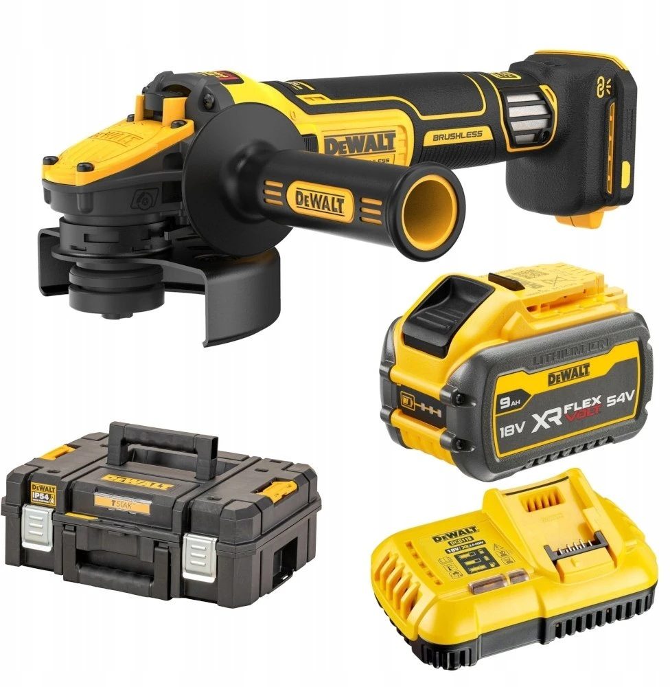 Akumuliatorinis kampinis šlifuoklis DeWalt DCG409VSX1T-QW; 18 V; 1x9,0 Ah akum.