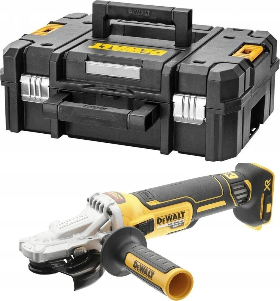 Dewalt akumuliatorinis kampinis šlifuoklis su plokščia galvute 18 V, 125mm (DCG405FNT-XJ)
