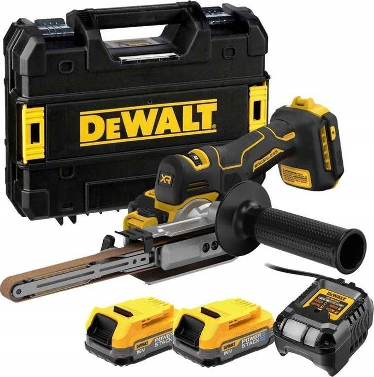 Juostinis šlifuoklis DeWalt DCM200E2T-QW; 18 V; 2x1,7 Ah akum.