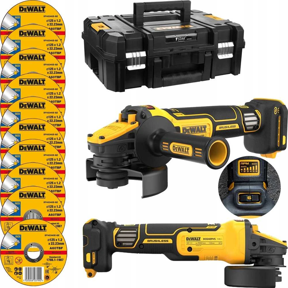 Dewalt kampinis šlifuoklis DCG409VSNT 125 mm 18V Li-Ion XR FELXVOLT T-STAK lagaminas, sūkių reguliavimas, be akumuliatoriaus ir kroviklio