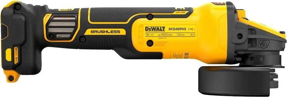 Dewalt kampinis šlifuoklis DCG409VSNT 125 mm 18V Li-Ion XR FELXVOLT T-STAK lagaminas, sūkių reguliavimas, be akumuliatoriaus ir kroviklio