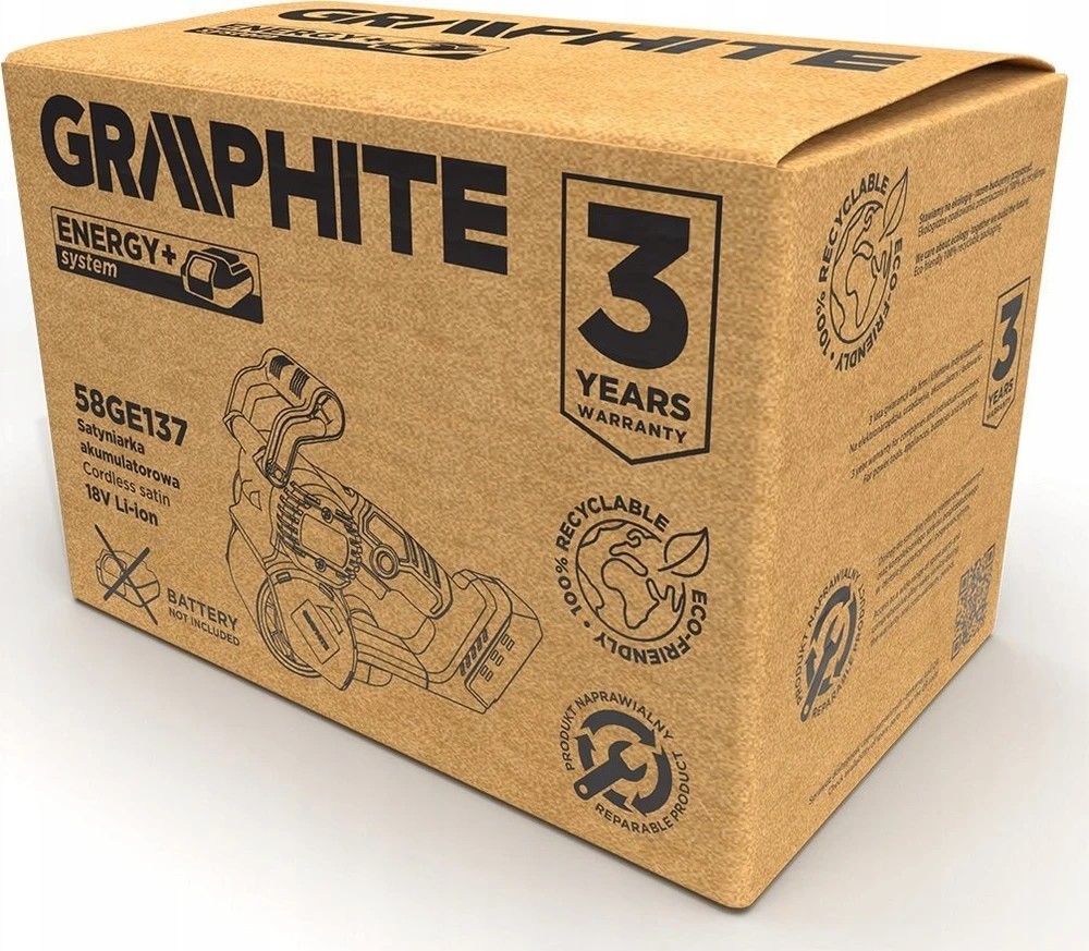 Plokštuminis šlifuoklis Graphite 58GE137; 18 V (be akumuliatoriaus ir pakrovėjo)