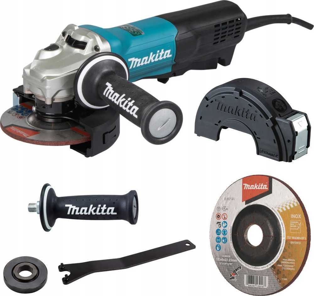 Makita GA5095X01 Kampinis šlifuoklis, 1900 W, 125 mm, SJS², AFT, Svirtinis jungiklis, 11500 min-1, antivibracinė šoninė rankena