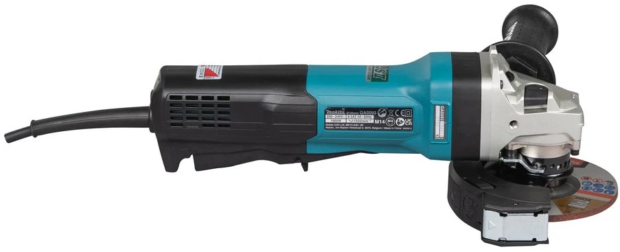 Makita GA5093X01 Kampinis šlifuoklis, 1900 W, 125 mm, SJS², AFT, Mechaninis stabdys, Svirtinis jungiklis, 2800-11500 min-1, antivibracinė šoninė rankena