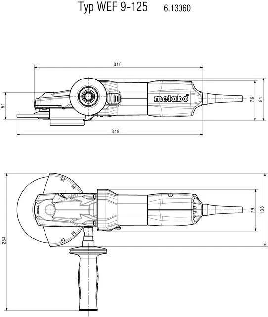 Kampinis šlifuoklis WEF 9-125, Metabo