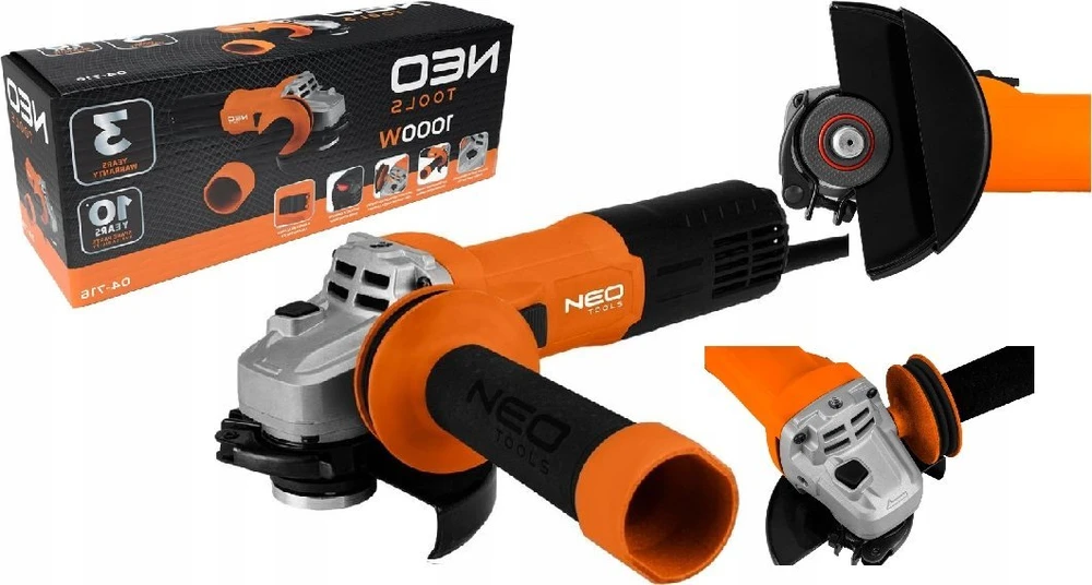Neo Tools Šlifuoklis 1000 W kampinis šlifuoklis, diskas 125 x 22,2 mm, greitis 3000–12000 min-1