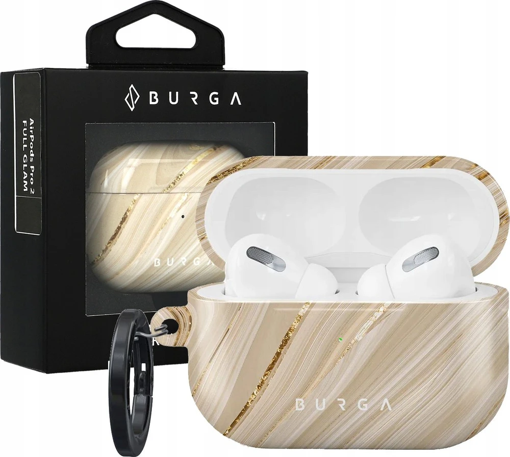 AirPods Pro 2 dėklas su marmuro raštu ir karabinu
