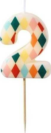 Party Deco PartyDeco gimtadienio žvakė Nr. 2, rombo formos, 55 cm, mišinio spalva 67127