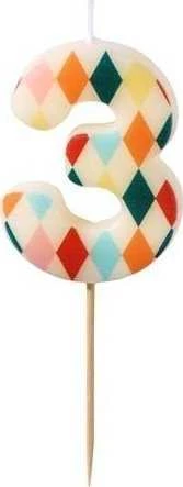 Party Deco PartyDeco gimtadienio žvakė Nr. 3, rombo formos, 55 cm, mišinio spalva 67165