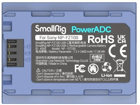 „SmallRig 4265“ fotoaparato baterija, įkraunama USB-C NP-FZ100