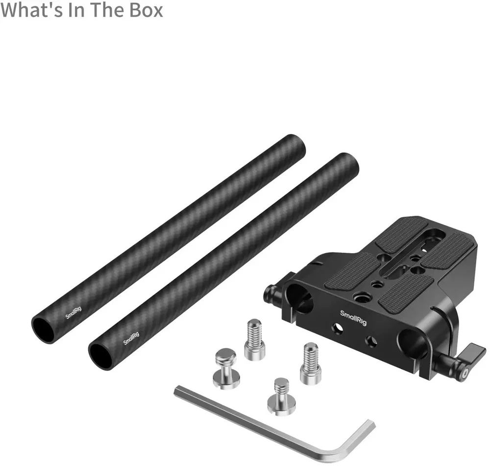 SmallRig SmallRig 5609, Mounting plate, Juodas, Carbon fibre, Silicone, 1/4, 3/8'', Carbon Fiber Rod (15mm) x 2 Bottom Mount Plate x 1 1/4''-20 Screw x 3 3/8''-16 Screw x 1 Allen..., 106 mm