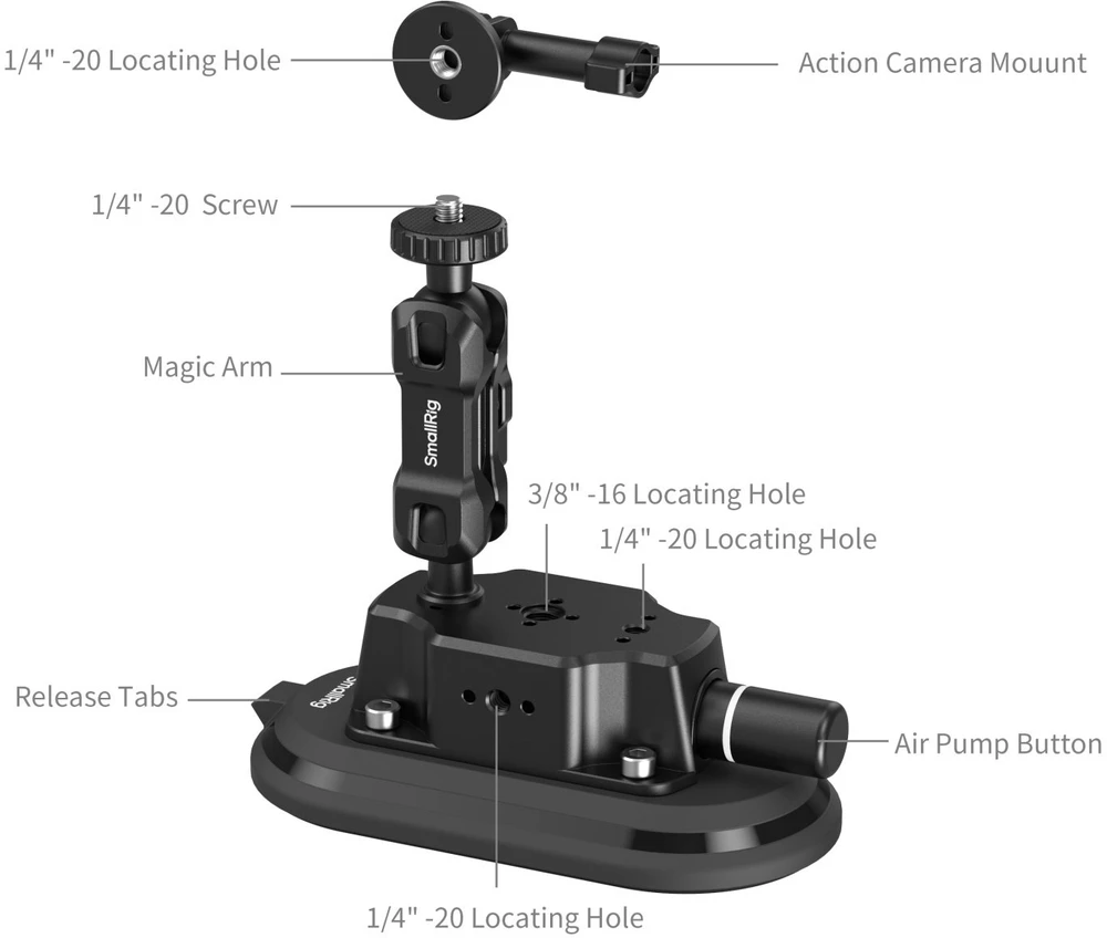 SmallRig 5842 Car Suction Support 3 &times; 6" for Action Cameras