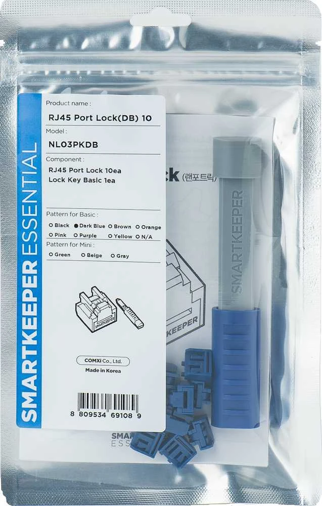 Šakotuvas Smart Keeper Smartkeeper Basic ''RJ45 Port'' Blocker ciemnoniebieski 10 Stk.+Key