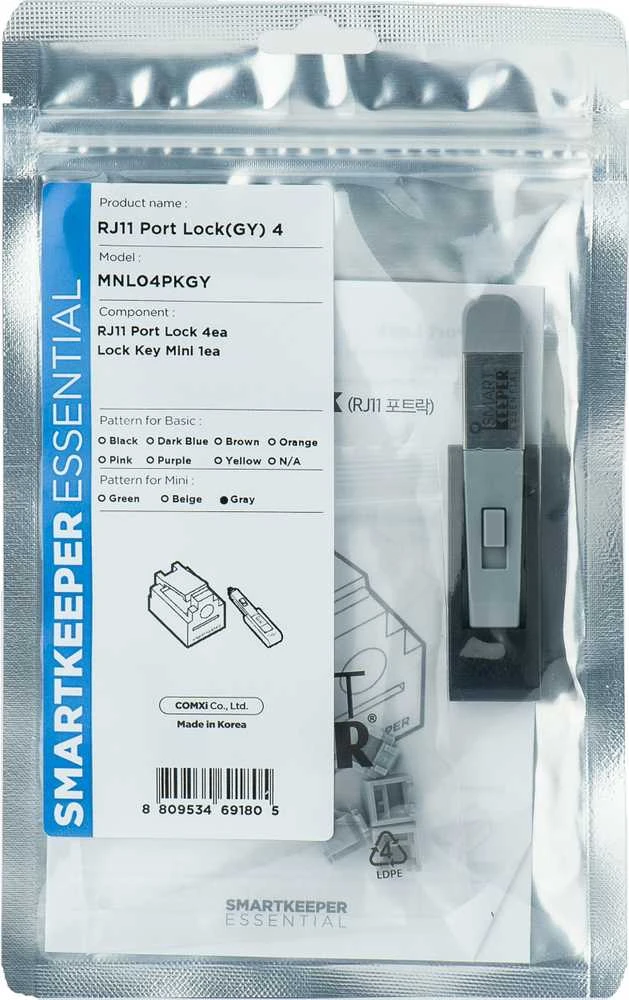 Tinklo Saugumo Prietaisas - SmartKeeper MNL04PKGY 4 RJ11 Prievadų Blokatoriai Pilki