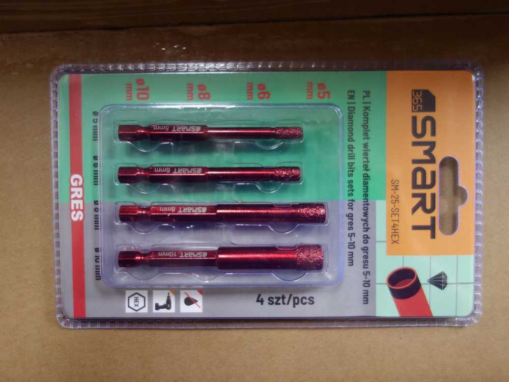 Grąžtas SMART365 Deimantiniai skylių pjūklai keramikos dirbiniams 5-10 mm HEX 4 vnt.