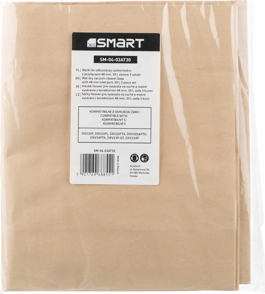 SMART365 pramoninis dulkių siurblys dulkių siurblių maišeliai, 48mm prievadas, 30 l, 3 vnt.