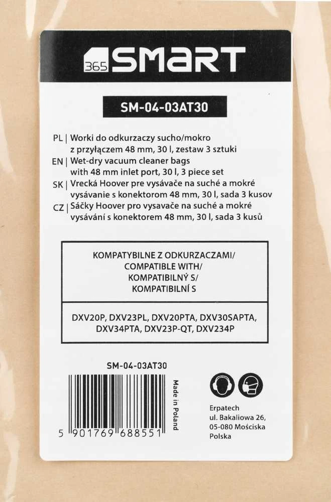 SMART365 pramoninis dulkių siurblys dulkių siurblių maišeliai, 48mm prievadas, 30 l, 3 vnt.