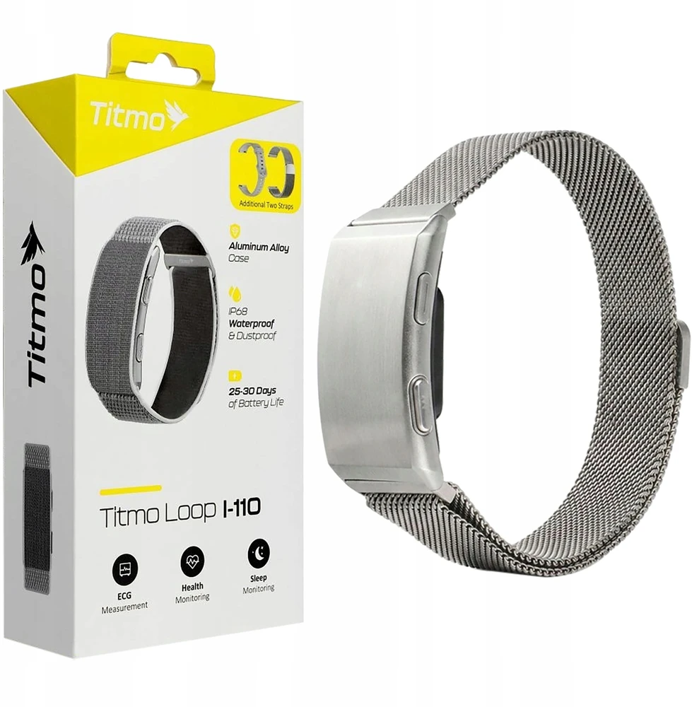 Išmanusis laikrodis Išmanioji apyrankė su IP68 atsparumu Atsparus vandeniui Reitingas, EKG, širdies ritmas, HRV, kraujospūdis, SpO2, miego ir streso stebėjimas TITMO Loop I-110 sidabrinis