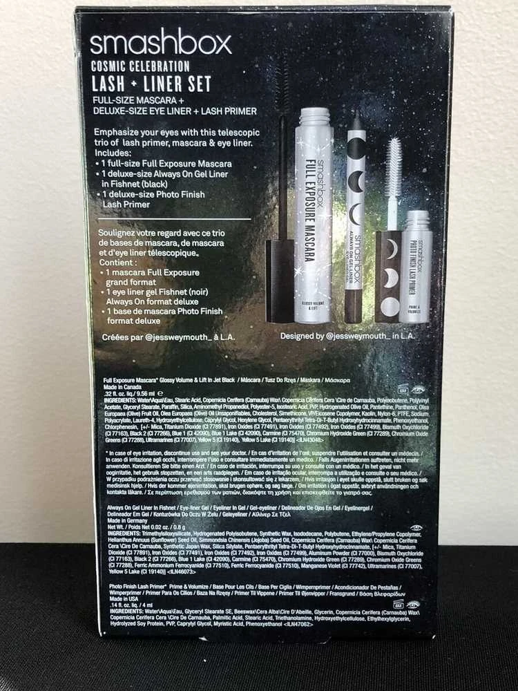 Smashbox Rinkinys: Photo Finish, Blakstienų gruntas, 4 ml + Visada įjungtas, Gelinis pieštukas akių pieštukas, Paruoštas, 1,2 g + Visiškai ekspozicija, Atsparus vandeniui, Apimtį suteikiantis, Blakstienų tušas, juodas, 9,56 ml Moterims (Ekspozicinė prekė)