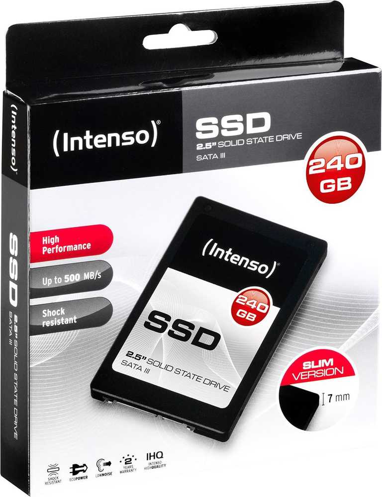 SSD Intenso 240GB SATA3 High 2,5'', 520/500MBs, Atsparus smūgiams, Mažos galios