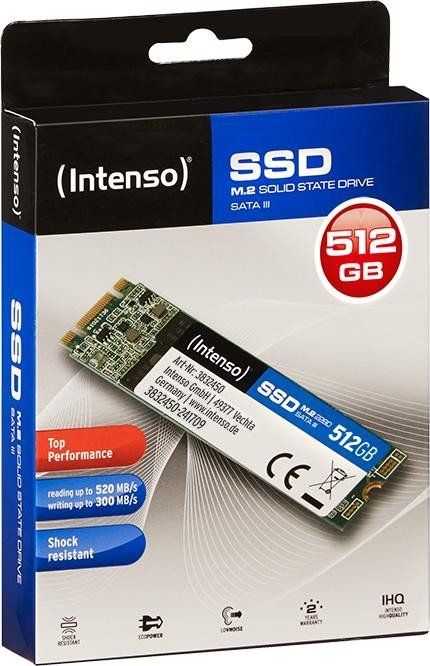 INTENSO 3832450 Intenso SSD M.2 SATA3 512GB, 520/420MBs, Atsparus smūgiams, Mažos galios