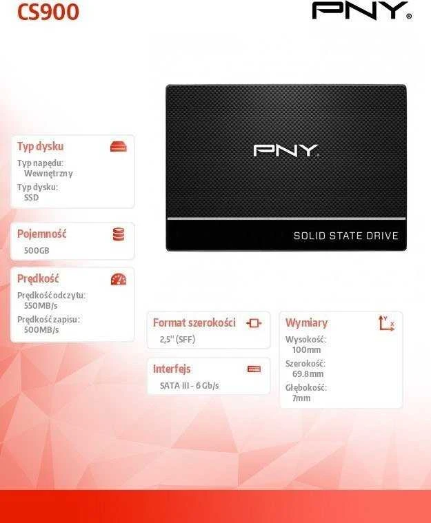 Kietasis diskas - PNY CS900 2.5" 500 GB 3D TLC