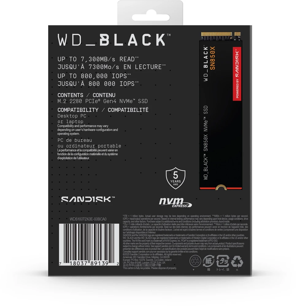 Sandisk M.2 1TB WD Juodas SN850X NVMe WDBB9G0010BNC 2280 PCIe 4.0 (NVMe) - Juodas