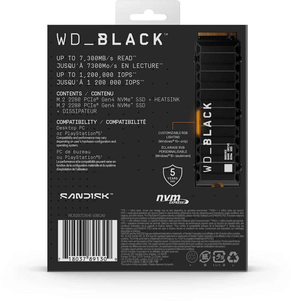 Western Digital SMD N850X 2TB M.2 2280 PSI -E x4 Gen4 NVME (WDBB9H0020BNC- WRSN)