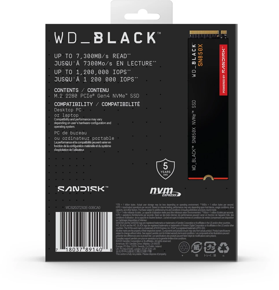 Nezatříděno Western Digital Juodas SN850X, 2 TB, M.2, 7300 MB/s