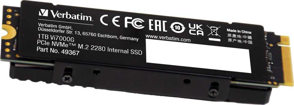 SSD vidinis diskas „Verbatim Vi7000G M.2“, 49367, 1000 GB, juodas, 7400 MB/s-R, NVMe, 5500 MB/s-W