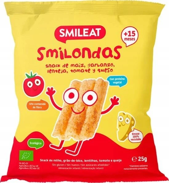 Traškus Smileat Smilondas Ekologiškas pomidorų sūrio užkandis vaikams po 15M 25G