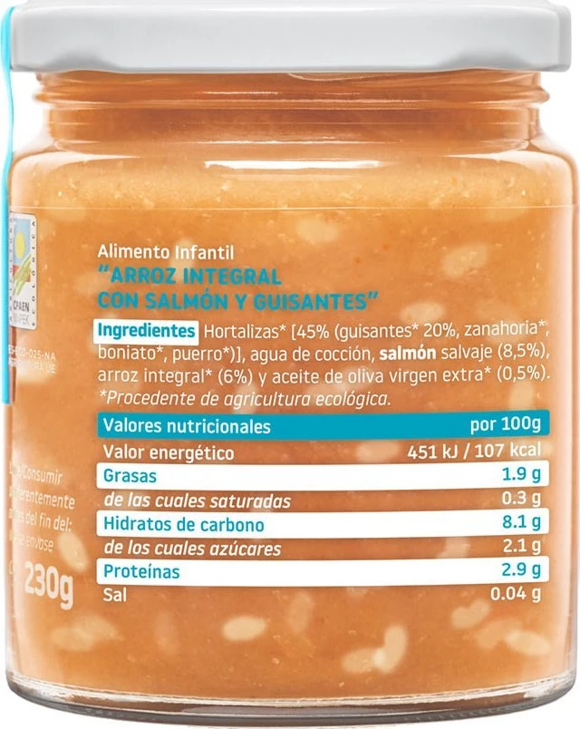 Vakarienė stiklainyje Smileat Ekologiška lašiša su žirneliais vaikams po 10M 230G