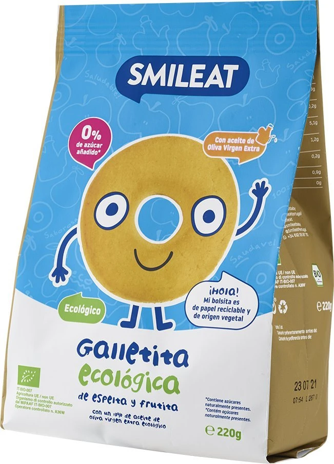 Speltų ir obuolių sausainiai Smileat ekologiškas sveikas užkandis vaikams 220g