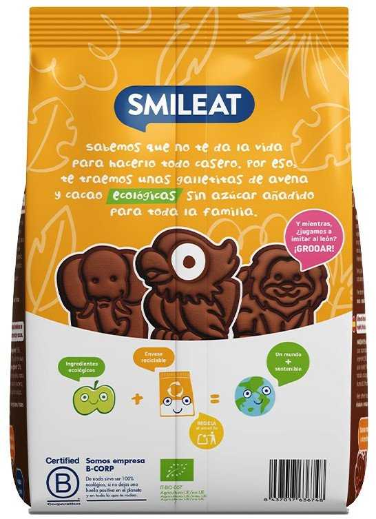 Speltos sausainiai be cukraus kakavos obuoliai 10 mėnesių 220g Smileat BIO Mini