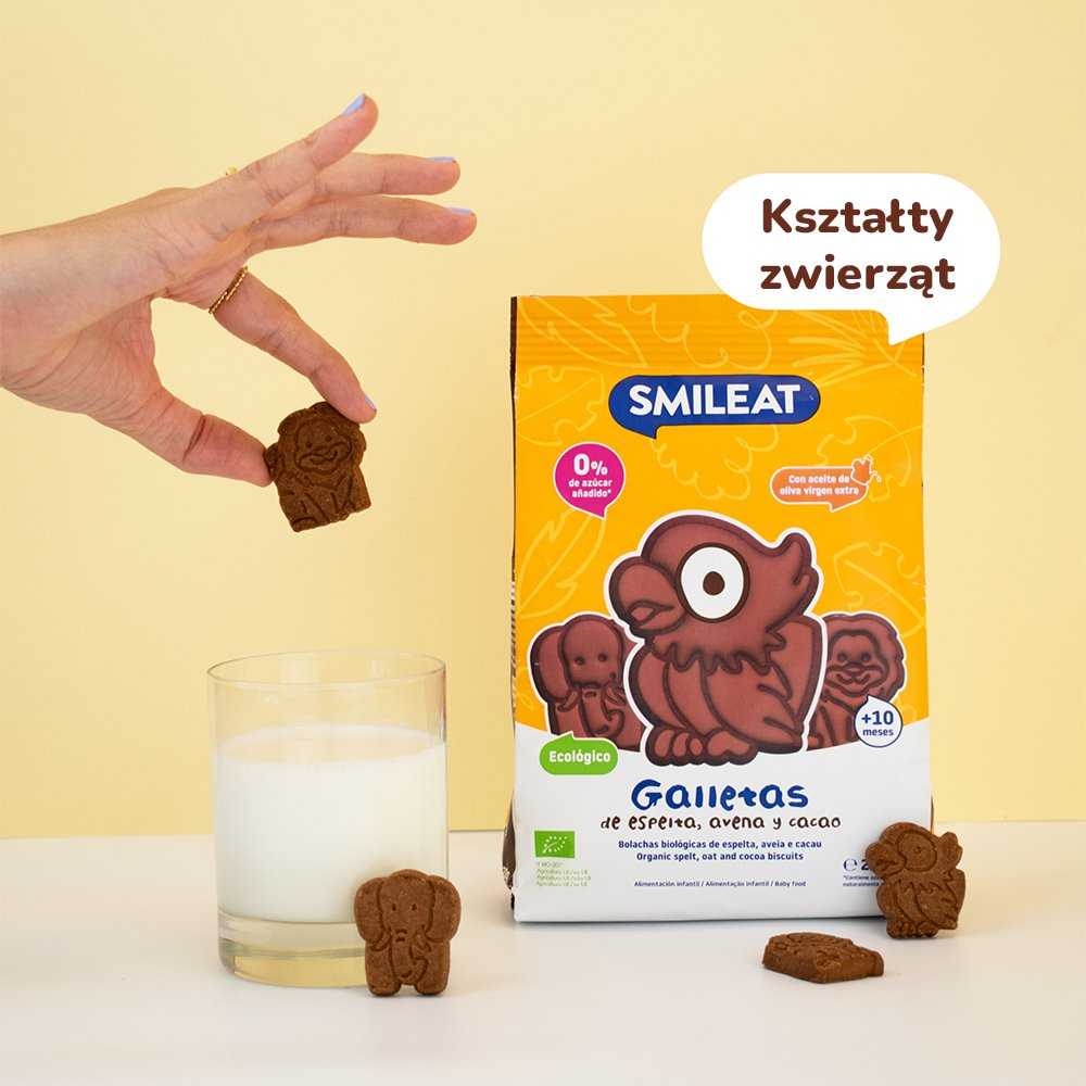 Speltos sausainiai be cukraus kakavos obuoliai 10 mėnesių 220g Smileat BIO Mini