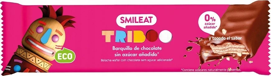 Šokoladinis kakavinis vaflių batonėlis be cukraus 40 g Smileat Triboo BIO Eco
