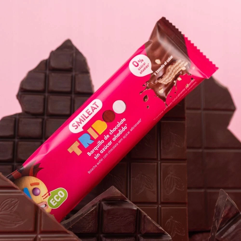Šokoladinis kakavinis vaflių batonėlis be cukraus 40 g Smileat Triboo BIO Eco