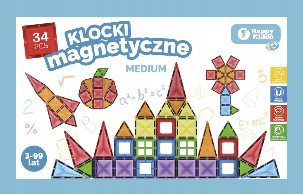 Smily Happy Kiddo Kaladėlės MAGNETYCZNE 3D - KONSTRUKCYJNE 34 EL.